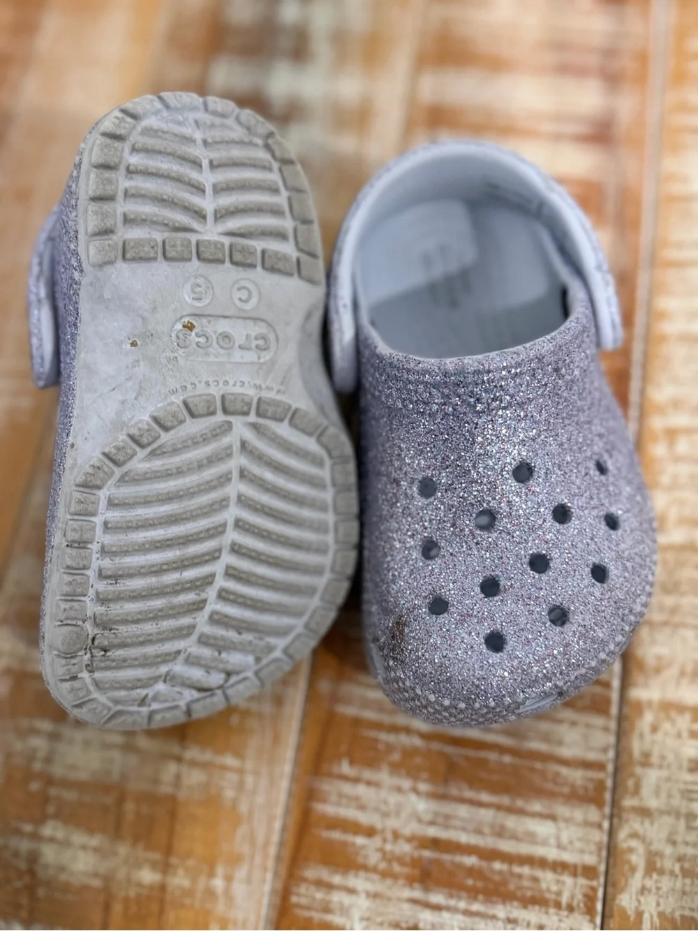Sparkly purple toddler crocs